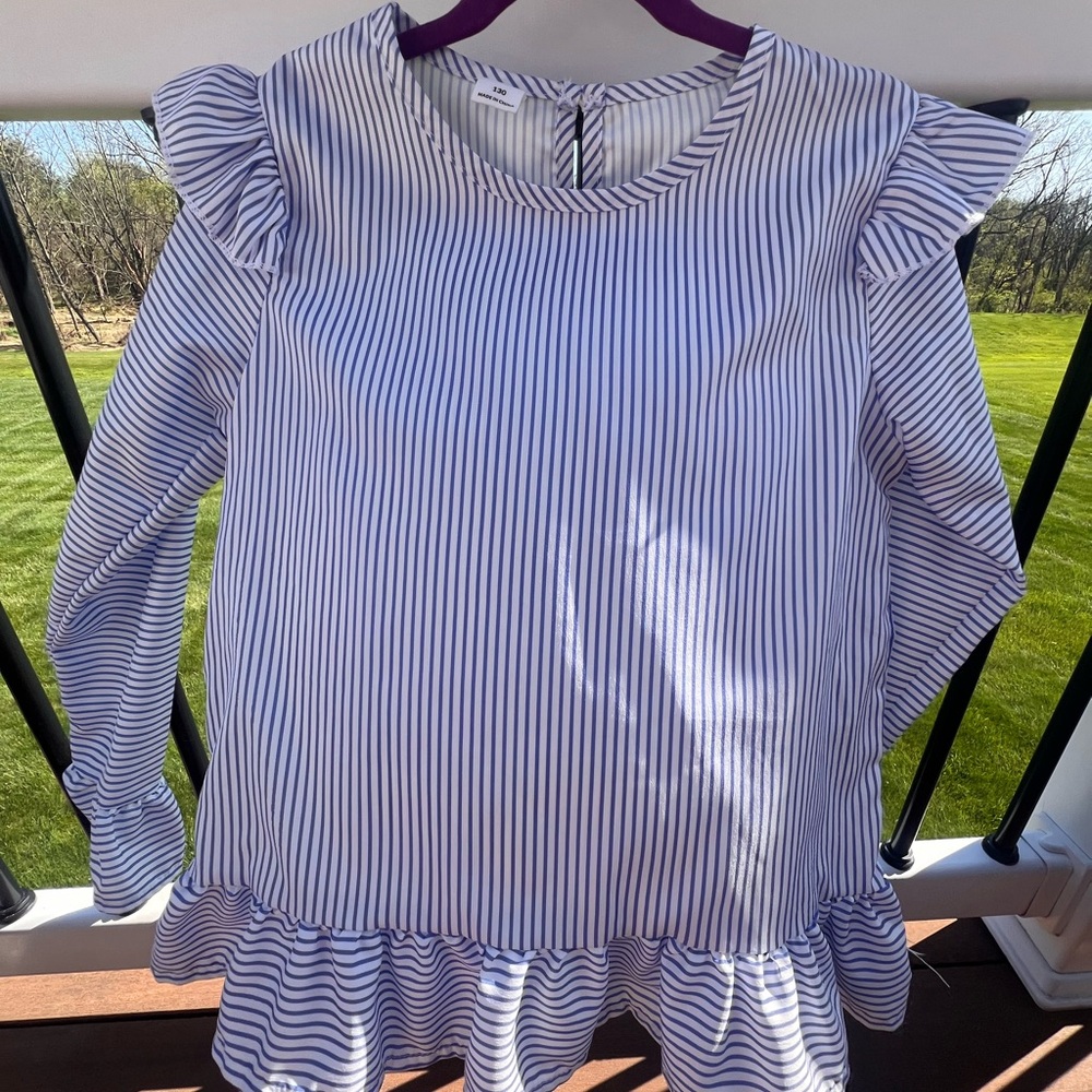 Striped Blue Kids Top with Ruffle Sleeves